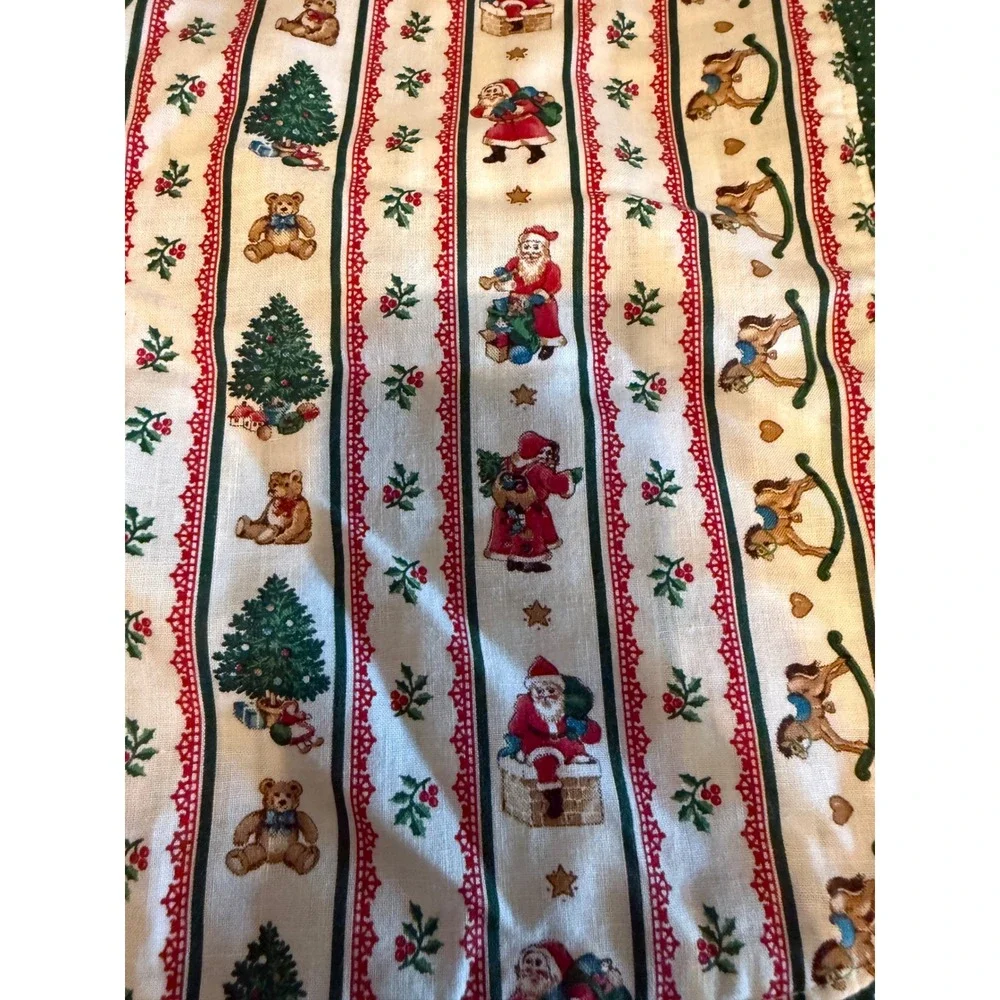 Vintage Christmas Pinafore Apron Santa Tree Teddy Bear Ruffle Green Polka Dot